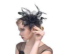 YTBHSHXZ, Sombrero de plumas for boda, iglesia, tocado de malla, cintas de flores for mujer, tocado for cóctel, fiesta de té(Black)