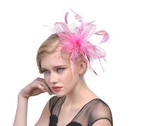 YTBHSHXZ, Sombrero de plumas for boda, iglesia, tocado de malla, cintas de flores for mujer, tocado for cóctel, fiesta de té(Pink)