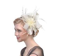 YTBHSHXZ, Sombrero de plumas for boda, iglesia, tocado de malla, cintas de flores for mujer, tocado for cóctel, fiesta de té(Beige)