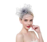 YTBHSHXZ, Sombrero de plumas for boda, iglesia, tocado de malla for mujer, cóctel, fiesta de té con flores(Grey)