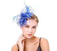 YTBHSHXZ， Sombrero de plumas, tocado de malla for mujer, diadema con cintas de flores, ideal for cócteles, fiestas de té, bodas, iglesias.(Blue)