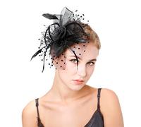 YTBHSHXZ, Sombrero de plumas, tocado de malla for mujer, diadema con cintas de flores, ideal for cócteles, fiestas de té, bodas, iglesias.(Black)