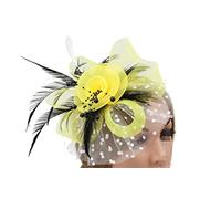 YTBHSHXZ, Sombrero Fedora con plumas y velo de malla for mujer, con pinzas for el pelo, accesorio for el cabello for boda, novia, cóctel(Light Yellow)