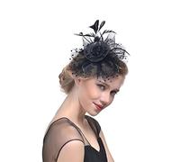 YTBHSHXZ, Sombrero Fedora con plumas y velo de malla for mujer, con pinzas for el pelo, accesorio for el cabello for boda, novia, cóctel(Black)