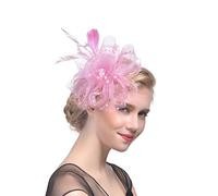 YTBHSHXZ, Sombrero Fedora con plumas y velo de malla for mujer, con pinzas for el pelo, accesorio for el cabello for boda, novia, cóctel(Pink)
