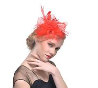 YTBHSHXZ, Sombrero Fedora con plumas y velo de malla for mujer, con pinzas for el pelo, accesorio for el cabello for boda, novia, cóctel(Red)