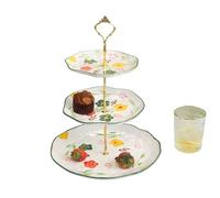 YTBHSHXZ, Soporte de exhibición de postres de cerámica de 3 Niveles, Taza Multiusos con Mango de Metal, Bandeja for Pasteles y té de la Tarde