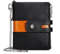 YTBHSHXZ Tarjetero de Cuero Genuino for Hombre, Billetera Delgada Plegable con Cadena(Black)