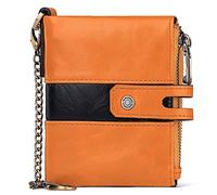 YTBHSHXZ Tarjetero de Cuero Genuino for Hombre, Billetera Delgada Plegable con Cadena(Oranje)