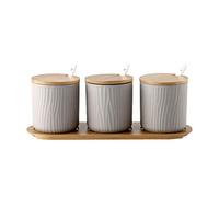 YTBHSHXZ Tarro de especias cerámica con tapa, cuchara y bandeja madera for servir, ideal for la cocina del hogar(Grau)