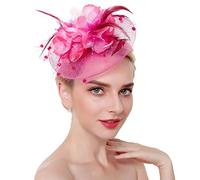YTBHSHXZ, Tocado de malla con flores for mujer, tocado de aro for el cabello, accesorios for el cabello con plumas for fiestas de té(Pink)