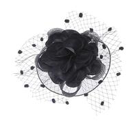 YTBHSHXZ， Tocado de malla for mujer, tocado de boda con cinta, flor grande, color liso, velo, horquillas for el pelo de novia(Black)