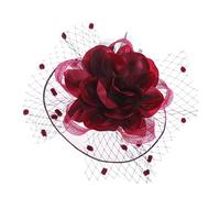 YTBHSHXZ， Tocado de malla for mujer, tocado de boda con cinta, flor grande, color liso, velo, horquillas for el pelo de novia(Red)