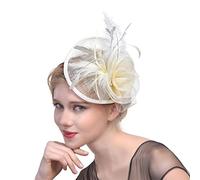 YTBHSHXZ， Tocado de plumas for cóctel, fiesta de té, tocado de malla con flores, pinza for el pelo for boda(Ivory)