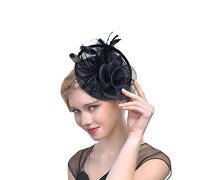 YTBHSHXZ， Tocado de plumas for cóctel, fiesta de té, tocado de malla con flores, pinza for el pelo for boda(Black)