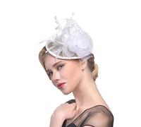 YTBHSHXZ, Tocado de plumas for cóctel, fiesta de té, tocado de malla con flores, pinza for el pelo for boda(White)