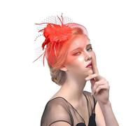 YTBHSHXZ， Tocado de plumas, sombrero de hilo, diadema, tocado de novia, sombrero for cóctel, fiesta de té, tocado(Red)
