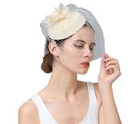 YTBHSHXZ, Tocado for mujer con velo facial, tocado de boda, tocado de novia, diadema con pinza for el pelo, gorra fedora de fiesta(Beige)