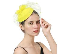 YTBHSHXZ, Tocado for mujer con velo facial, tocado de boda, tocado de novia, diadema con pinza for el pelo, gorra fedora de fiesta(Yellow)