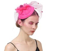 YTBHSHXZ, Tocado for mujer con velo facial, tocado de boda, tocado de novia, diadema con pinza for el pelo, gorra fedora de fiesta(Pink)