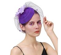 YTBHSHXZ, Tocado for mujer con velo facial, tocado de boda, tocado de novia, diadema con pinza for el pelo, gorra fedora de fiesta(Dark purple)