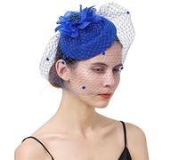 YTBHSHXZ, Tocado for mujer con velo facial, tocado de boda, tocado de novia, diadema con pinza for el pelo, gorra fedora de fiesta(Royal blue)