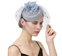 YTBHSHXZ, Tocado for mujer con velo facial, tocado de boda, tocado de novia, diadema con pinza for el pelo, gorra fedora de fiesta(Grey)