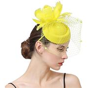 YTBHSHXZ， Tocado for mujer con velo y pinza for el pelo, accesorio for el pelo con plumas, ideal for cócteles, fiestas de té.(Yellow)