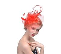 YTBHSHXZ， Tocado for mujer, fiesta, cóctel, flores, malla, plumas, pinza for el pelo for boda(Red)