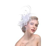 YTBHSHXZ， Tocado for mujer, fiesta, cóctel, flores, malla, plumas, pinza for el pelo for boda(White)