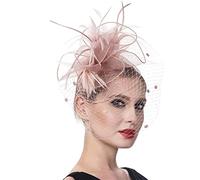 YTBHSHXZ， Tocado for mujer, for cóctel, boda, iglesia, vestido, flor, plumas, tocado de malla(H)