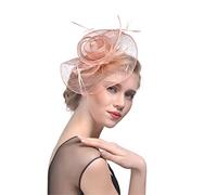 YTBHSHXZ， Tocado for mujer, sombrero de malla sólida con flores y plumas, diadema con pinza for el pelo, ideal for cócteles, fiestas de té y sombreros.(Champagne)