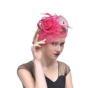 YTBHSHXZ, Tocado for mujer, sombrero de malla sólida con flores y plumas, diadema con pinza for el pelo, ideal for cócteles, fiestas de té y sombreros.(Rose Red)