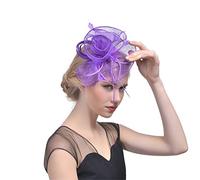YTBHSHXZ, Tocado for mujer, sombrero de malla sólida con flores y plumas, diadema con pinza for el pelo, ideal for cócteles, fiestas de té y sombreros.(Purple)
