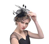 YTBHSHXZ, Tocado for mujer, sombrero de malla sólida con flores y plumas, diadema con pinza for el pelo, ideal for cócteles, fiestas de té y sombreros.(Black)