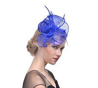 YTBHSHXZ, Tocado for mujer, sombrero de malla sólida con flores y plumas, diadema con pinza for el pelo, ideal for cócteles, fiestas de té y sombreros.(Blue)