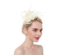 YTBHSHXZ， Tocados de flores sólidas en diademas, horquillas for el cabello for mujeres, pinzas for el cabello con plumas for fiestas y bodas.(Beige)