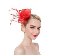 YTBHSHXZ, Tocados de flores sólidas en diademas, horquillas for el cabello for mujeres, pinzas for el cabello con plumas for fiestas y bodas.(Red)