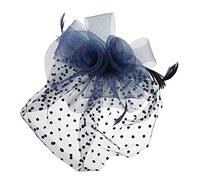YTBHSHXZ， Tocados de plumas elegantes for mujer, for fiestas, bodas, velos, estampados de lunares, de hilo, con pinzas(NAVY)