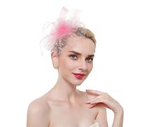 YTBHSHXZ， Tocados de plumas en diadema for mujer, pinzas for el pelo de malla, accesorios for el cabello for fiestas de té y cócteles.(Pink)