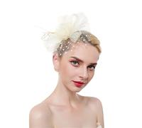 YTBHSHXZ， Tocados de plumas en diadema for mujer, pinzas for el pelo de malla, accesorios for el cabello for fiestas de té y cócteles.(Light Yellow)