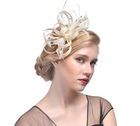 YTBHSHXZ, Tocados for mujer, con plumas y cinta, for cóctel, boda, novia, iglesia, sombreros Fedora(Beige)