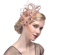 YTBHSHXZ, Tocados for mujer, con plumas y cinta, for cóctel, boda, novia, iglesia, sombreros Fedora(Champagne)