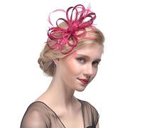 YTBHSHXZ, Tocados for mujer, con plumas y cinta, for cóctel, boda, novia, iglesia, sombreros Fedora(Dark Rose)