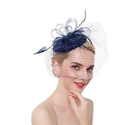 YTBHSHXZ， Tocados for mujer, horquillas for el pelo for fiestas, cócteles, pinzas for el pelo, velo de malla, tocado de color liso(Navy)