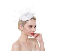 YTBHSHXZ， Tocados for mujer, horquillas for el pelo for fiestas, cócteles, pinzas for el pelo, velo de malla, tocado de color liso(White)