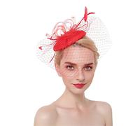 YTBHSHXZ， Tocados for mujer, horquillas for el pelo for fiestas, cócteles, pinzas for el pelo, velo de malla, tocado de color liso(Red)