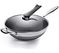 YTBHSHXZ wok, Wok de acero inoxidable 304 sin aceite, sartén for freír humo, fósforo(32cm)