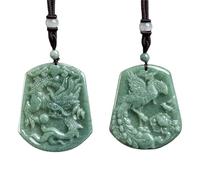 YTDJJWLS 1 par de collar con colgante de fénix de dragón tallado de jade verde hielo natural, sin piedras preciosas