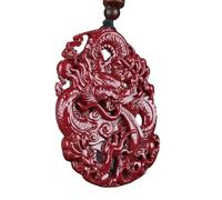 YTDJJWLS Cinnabar - Collar con colgante de dragón tallado a mano de Pixiu, cadena china tallada a mano, piedra, sin piedras preciosas